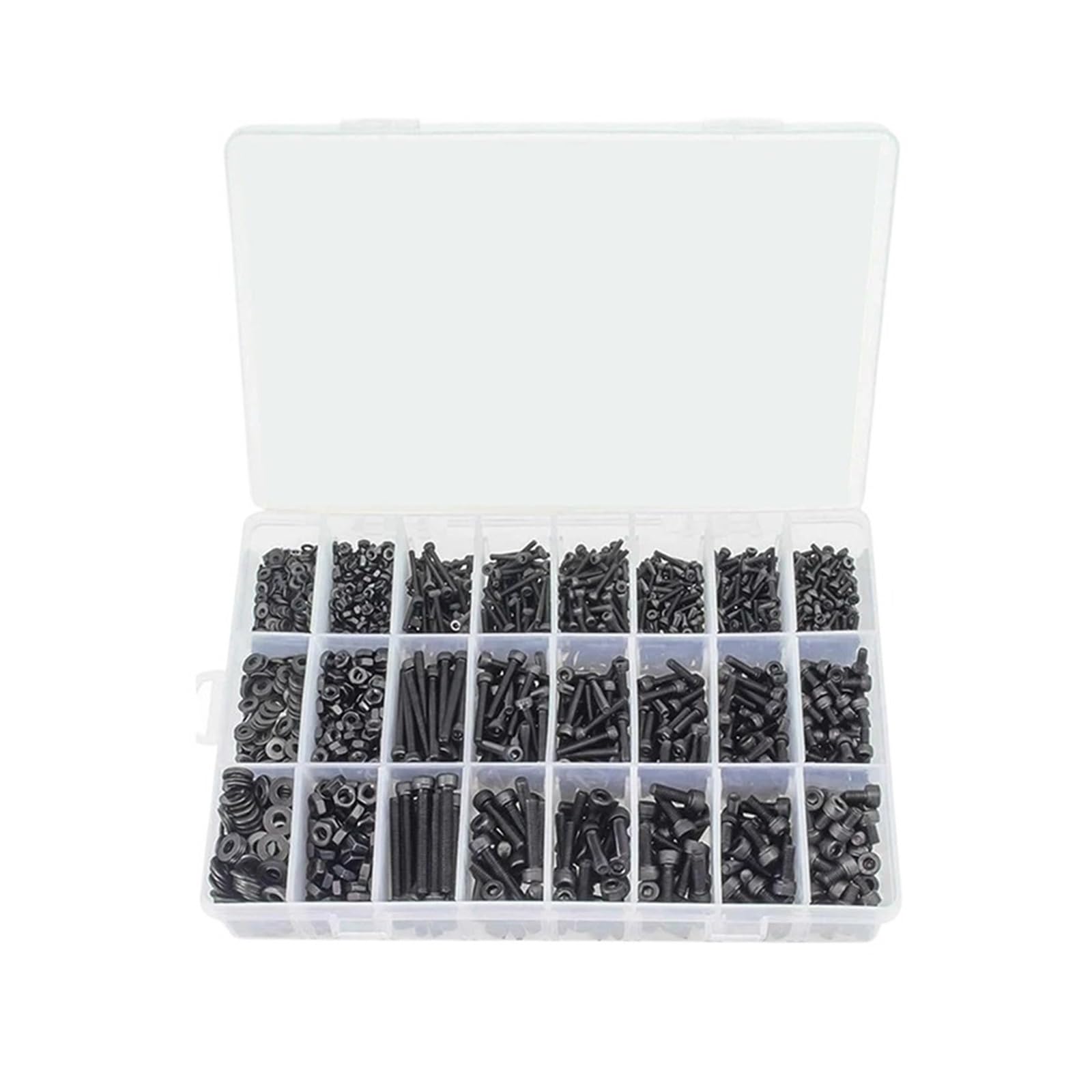 1200 Uds M2 M3 M4 hexagonal tornillo con cabeza hexagonal de acero al carbono negro tornillos de cabeza Allen pernos y tuercas Kit surtido de arandelas