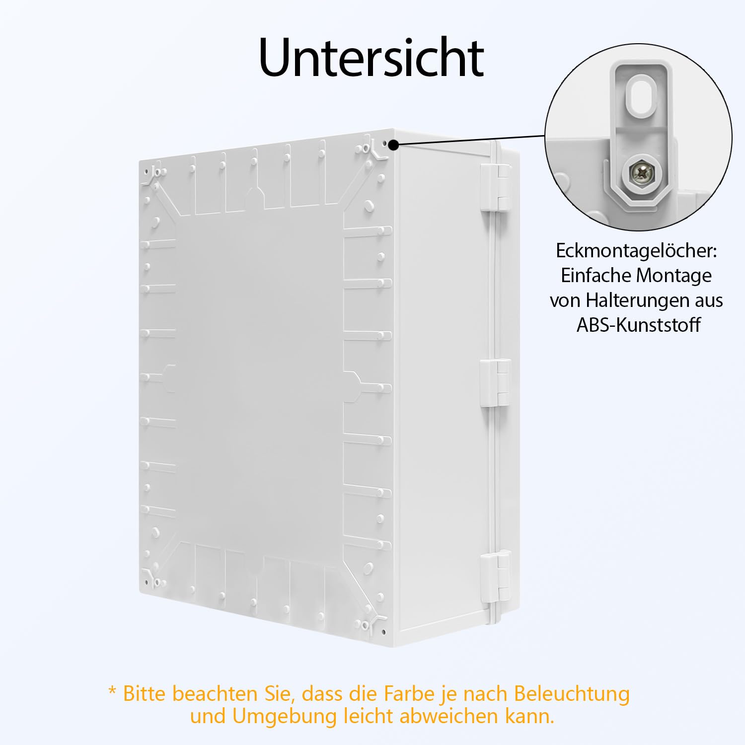 LeMotech Scatola di distribuzione impermeabile, IP65, alloggiamento in plastica ABS, con piastra di montaggio, supporto da parete, coperchio incernierato e connettore impermeabile, 500 × 400 × 200 mm