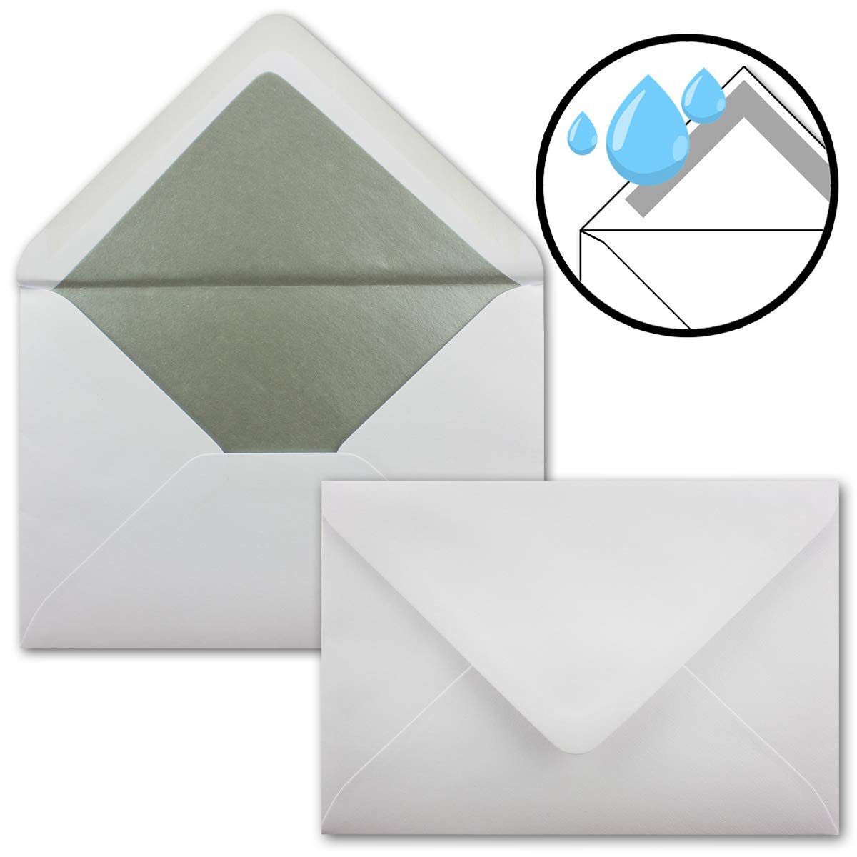Koperty B6 o wymiarach 700 x 12,5 cm, białe, z metaliczną wyściółką wewnętrzną, klejenie na mokro, FarbenFroh od Gustava Neuser