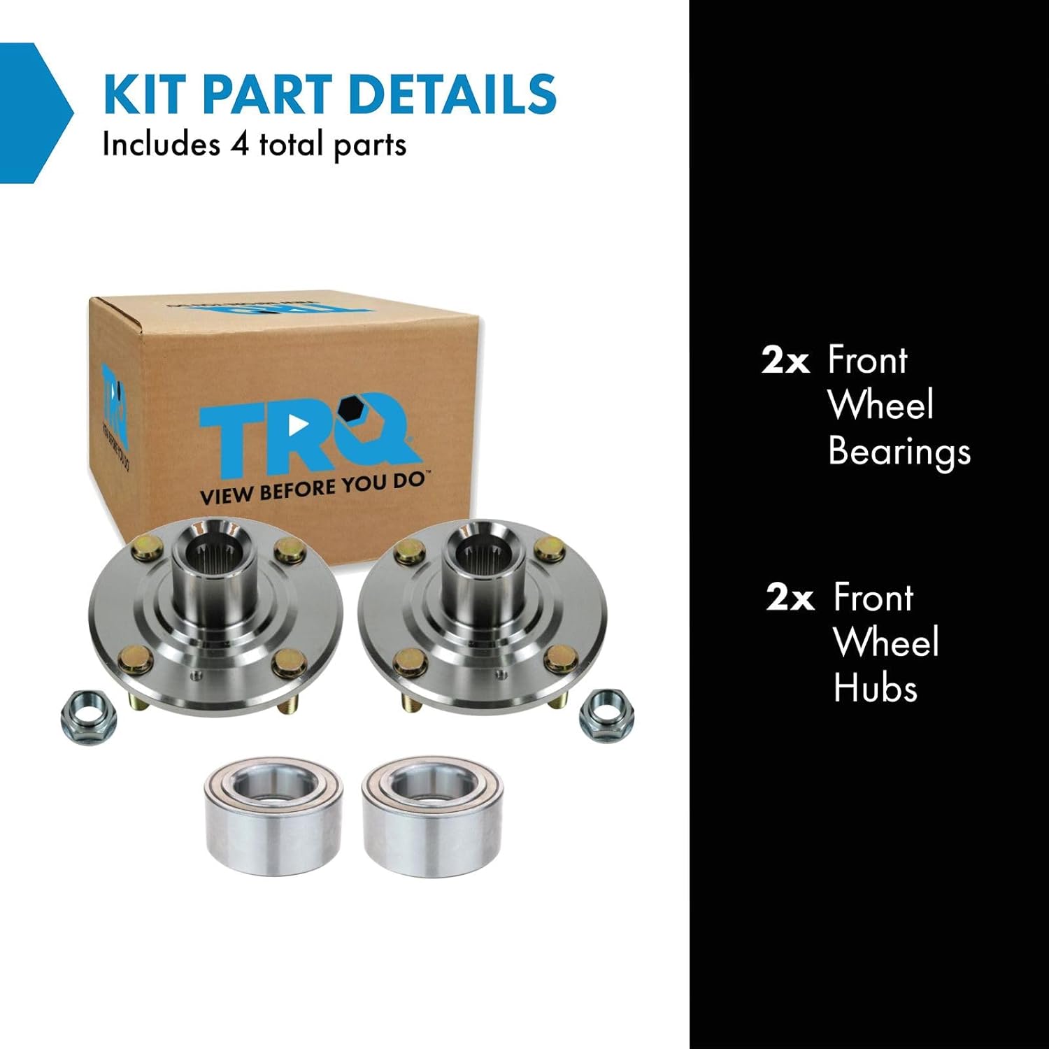 TRQ 2 Piece Front Wheel Bearing & Hub Kit Set Compatible with 1998-2002 Honda Accord - Image 2