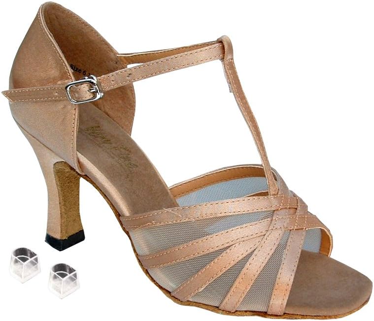 Very Fine Ladies Women Ballroom Dance Shoes EK16612 Brown Satin & Flesh Mesh 2.5" Heel (7.5M)