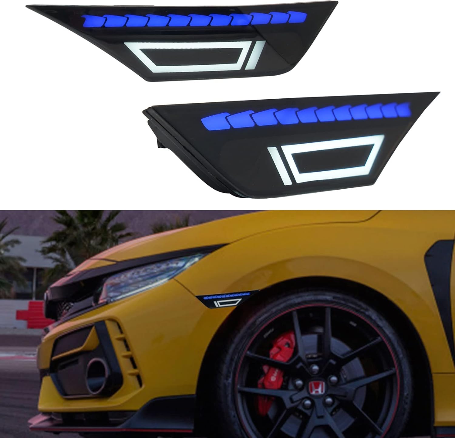 Front Side Marker LED Turn Signals Lights for Honda Civic 2016-2021 10th Gen Coupe Sedan Hatchback All Models Carrera 911 Style Smoked Lens