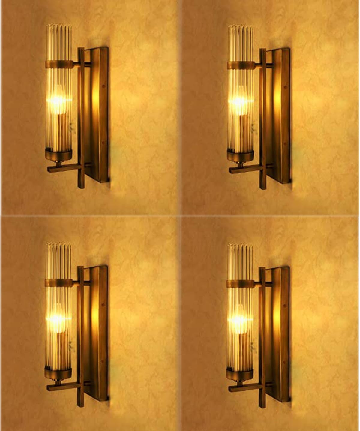 Kiyah Lights Fancy Fluted Glass Light Wall lamp with Boro 10 All Fixture/Brass AntiqBrass Wall Lamp to Décor Home/Living Room/Bedroom/Office/Dining/Cafe/Restaurants/Lobby Areas | Pack of 4
