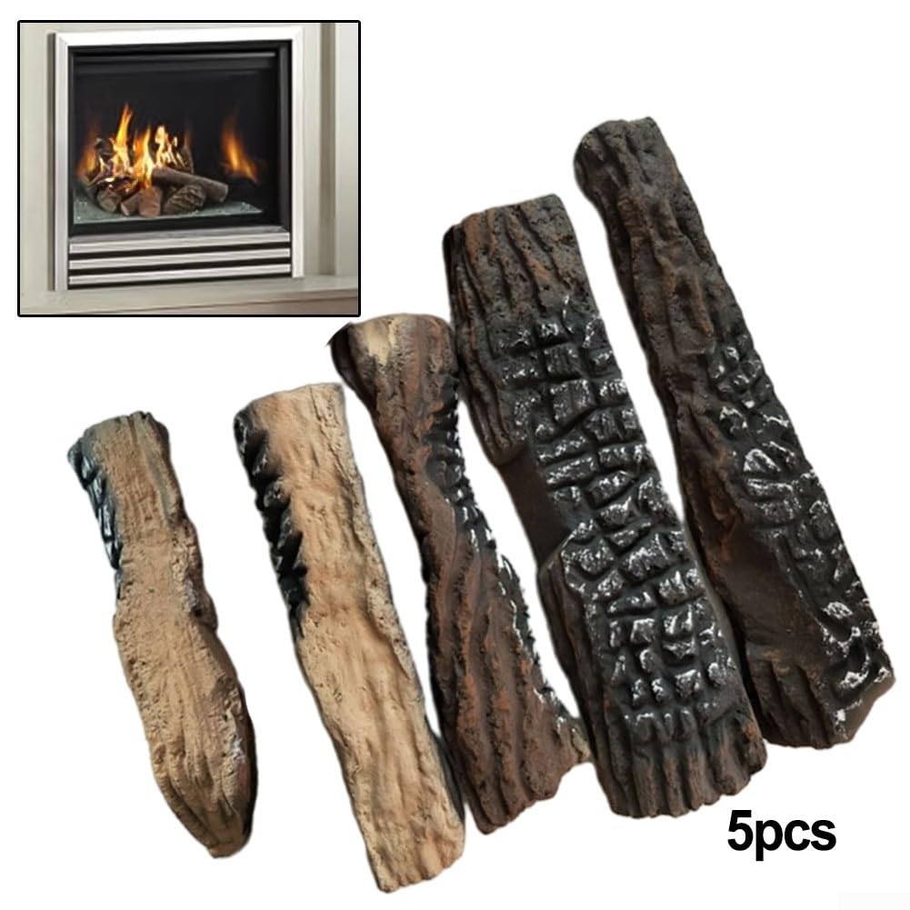 5 tronchi artificiali per caminetto in ceramica per caminetti a gas, bruciatore a bioetanolo, resistente al calore, finto legno con struttura realistica, ossido di magnesio decorativo