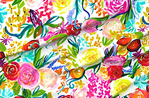 Spoonflower Fabric - Neon Summer Floral Extra Large Print Colorful