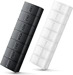 Large Pill Organizer 2 Pack, Easy-Open Weekly Pill Organizer , XL Daily Pill Organizers, 7 Day Medicine Pill Organziers, Pill Box 7 Day for Large Vitamin Supplements, Pill Case Blue+Cyan (Black + White)