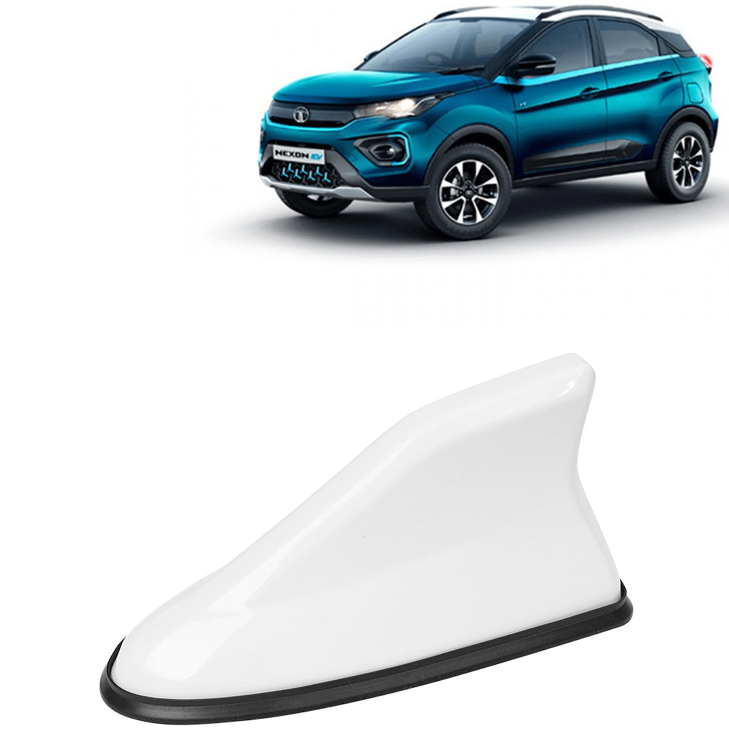 KINGSWAY® Shark Fin Car Antenna Compatible with Tata Nexon EV (Year 2020-2023), Universal Size Car Radio FM AM, Waterproof ABS Body, Easy Replacement, 1 Piece, White Color