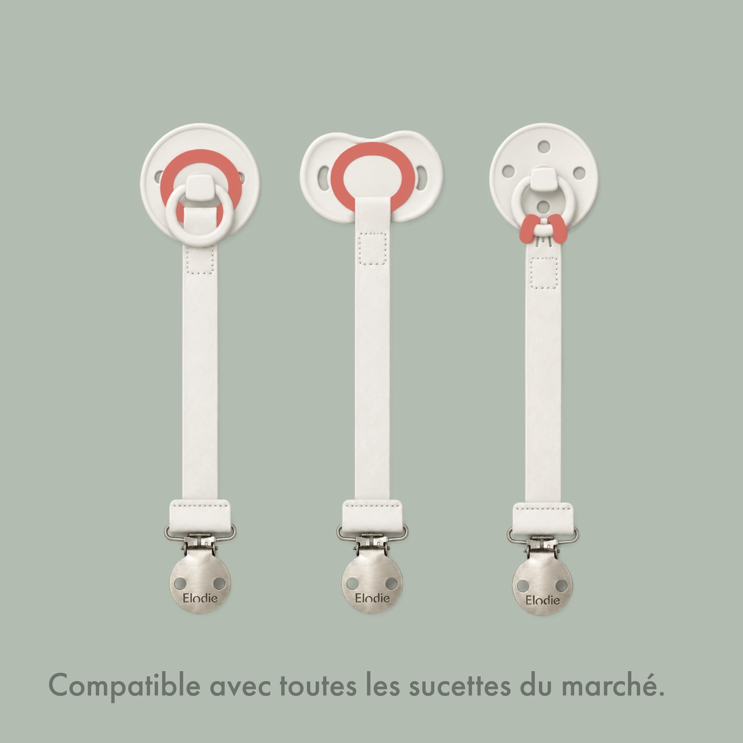 Elodie Details Pack de 2 Attache-Tétine en Tissu et Clip en Acier Inoxydable, pour Bébé Garçon et Fille, Anneau Universel en Silicone - Powder Pink/Soft Terracotta