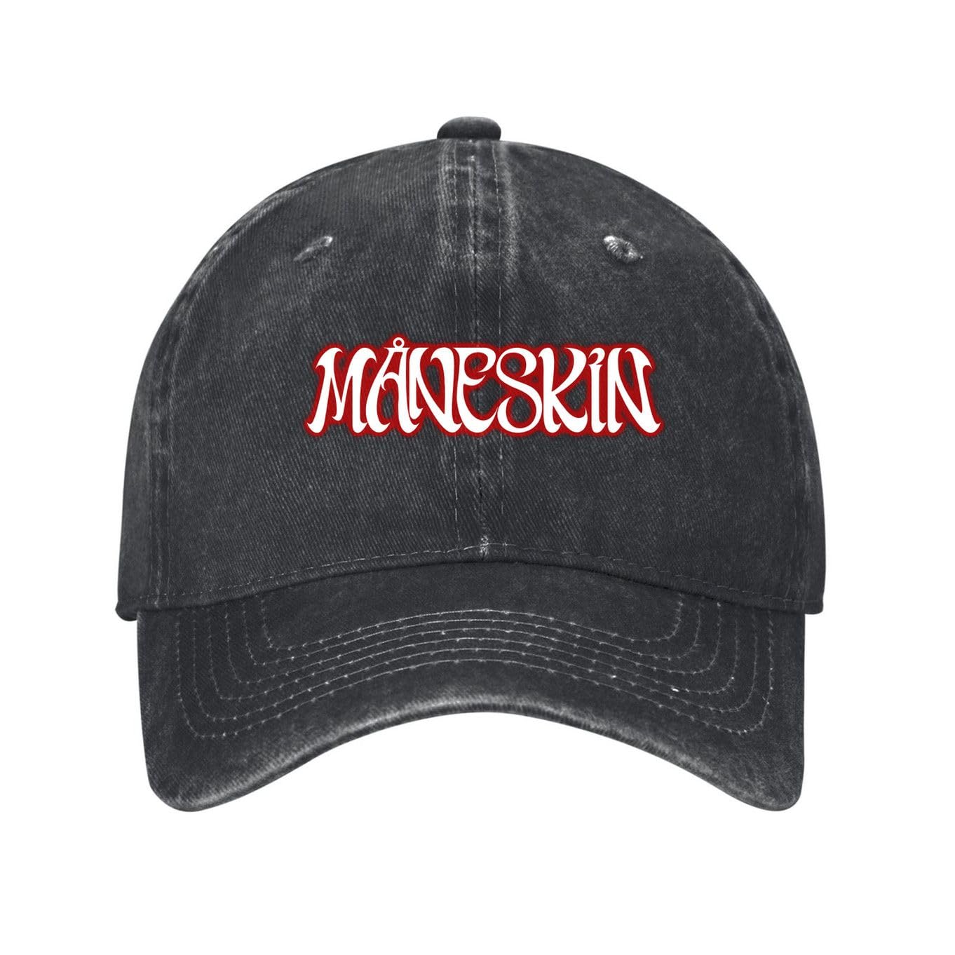 Kciutud Måneskin Maneskin Logo Black Washed Denim Baseball Cap Adjustable Vintage Distressed Dad Hat Men Women Retro Soft Cotton Size is: One Size