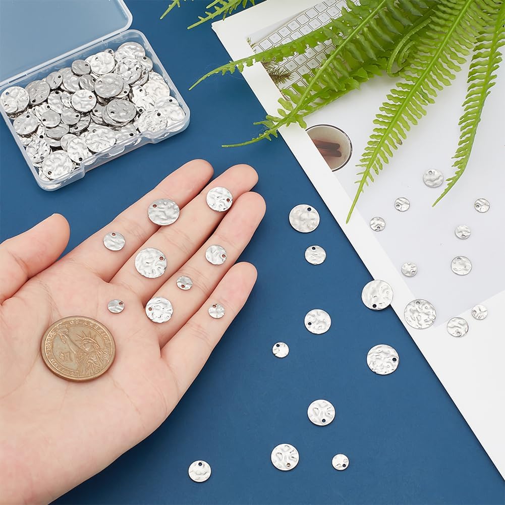 PH PandaHall 200pcs Metal Stamping Blanks, 304 Stainless Steel Blank Tags Flat Round Charms with Textured Pattern Message Word Tag Pendants for Bracelet Earring Jewelry Gift Making - Image 3