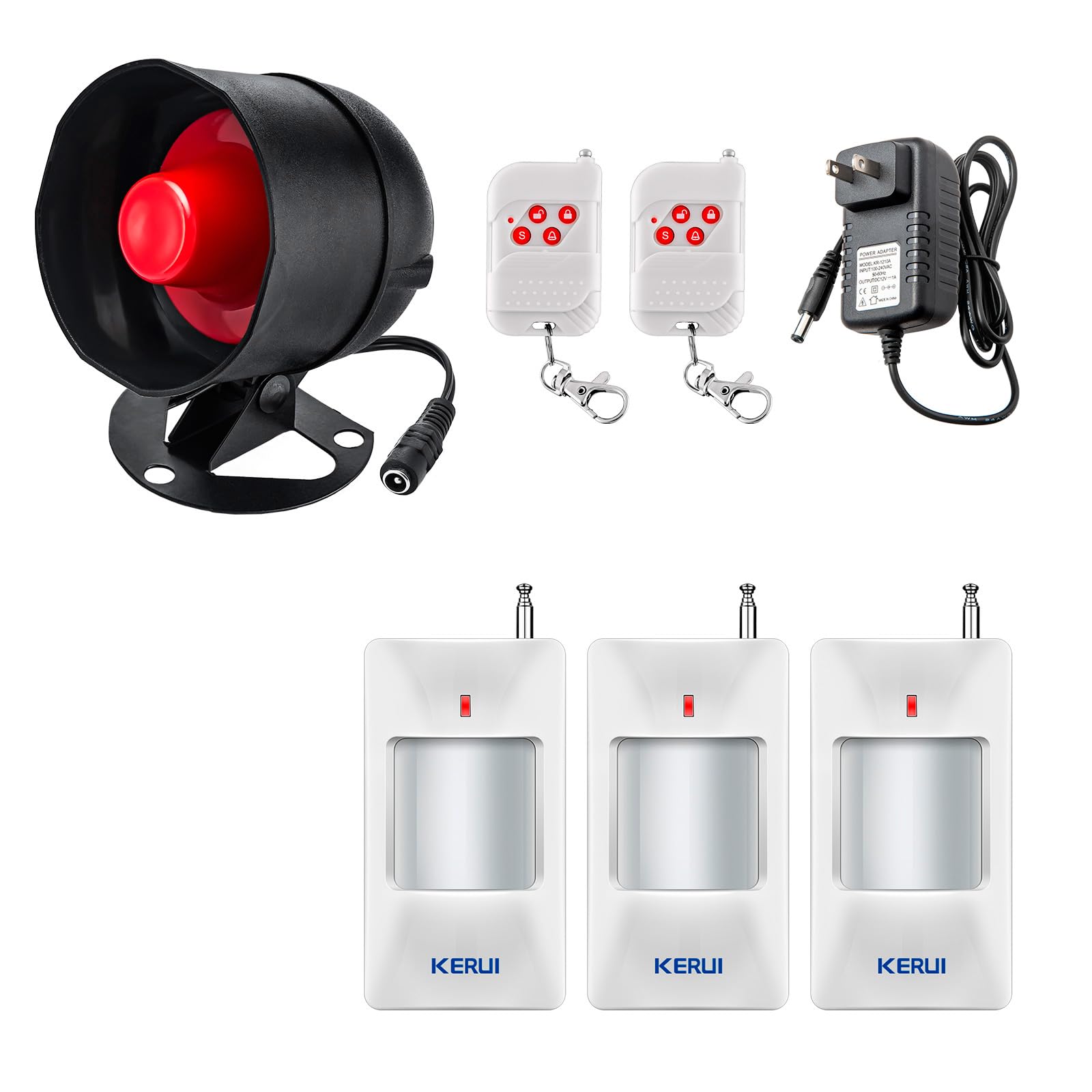 TOWODE Standalone Home Office & Shop Security Alarm System Kit, Wireless Loud Indoor/Outdoor Weatherproof Strobe Siren Horn with 2 Remote Control and 3infrared Motion Sensor Alarm - 1