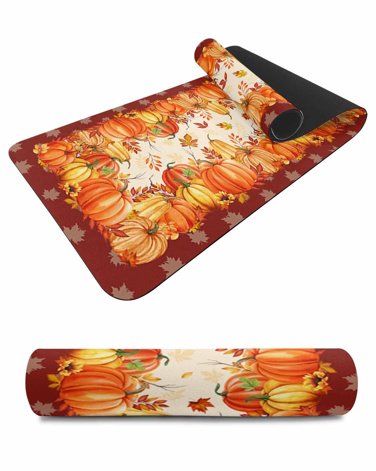 Debedcor Heat Proof Table Pads Waterproof Decorative, Autumn Pumpkins Non-Slip Table Countertop Protector, Thanksgiving Botanical Leaves Red Insulation Mat for Dining Room, 48 x 12 Inches