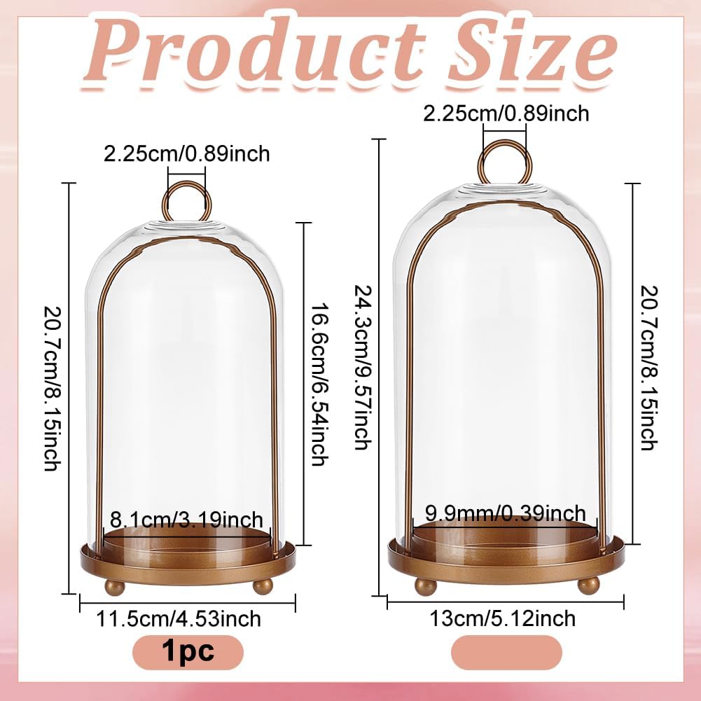 NBEADS 2 Styles Glass Hurricane Candle Holder, Candle Holder Lanterns Versatile Metal Candle Holder with Handmade Sturdy Glass Dome in Brass for Pillar Candle Plants Table Hanging Decorations