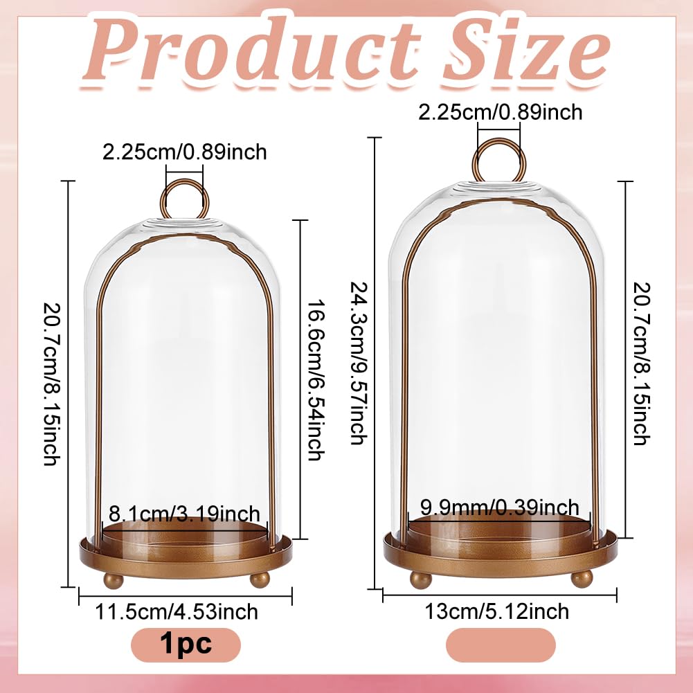 NBEADS 2 Pcs Bougeoirs Ouragan en Verre Lanterne, Porte Bougie Polyvalente en Métal avec Dôme en Verre Robuste Fait Main en Laiton pour Bougies Piliers Plantes Décorations Suspendues de Table