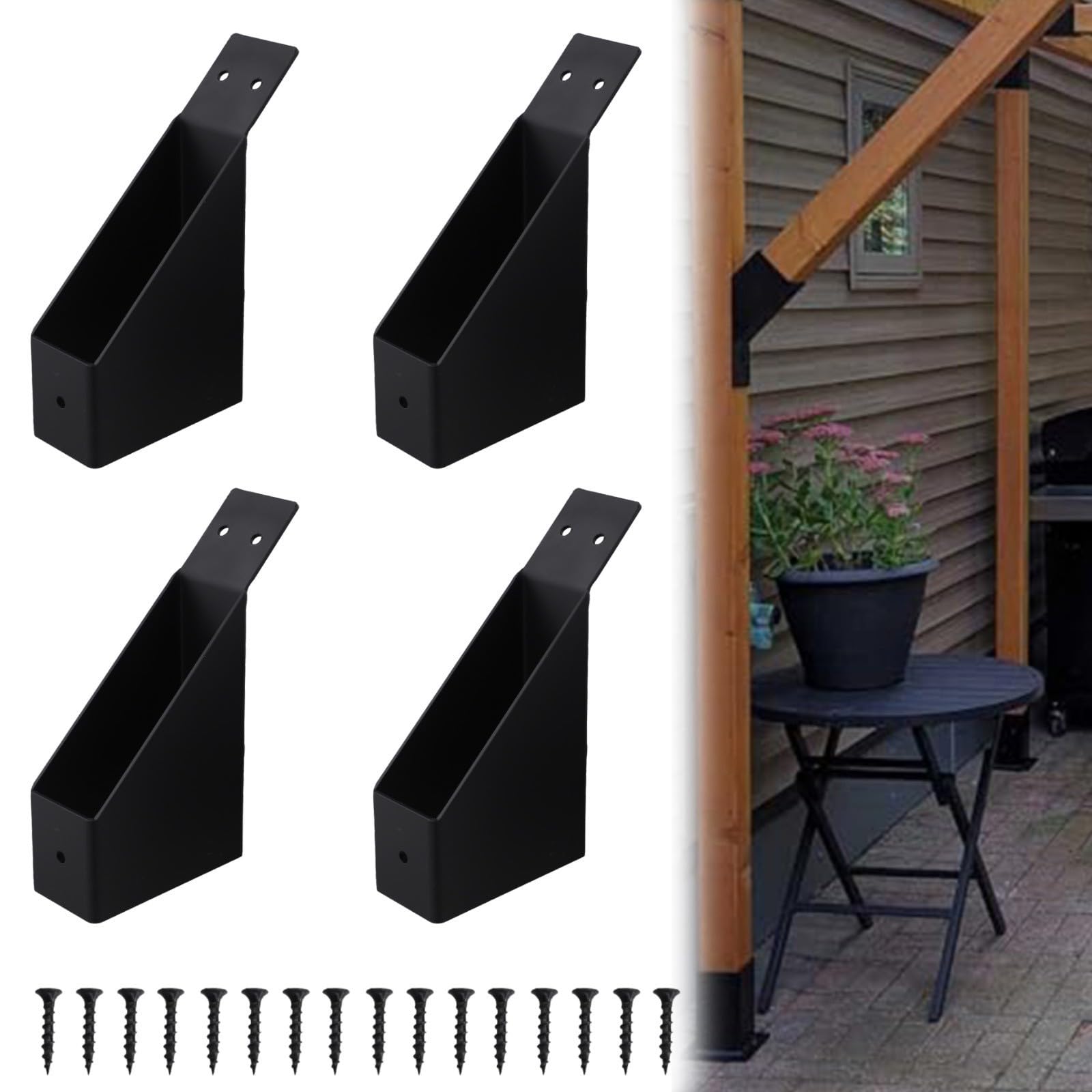 Pergola Winkelverbinder 45 Grad für schwerlast für Holzpfosten 2x4 - Eisen Schwarz Beschichtet Sturmfest Gartenhaus Montage Set Terrassen Überdachung Befestigung 9,7x14,5 cm 2 Stück(4pcs)