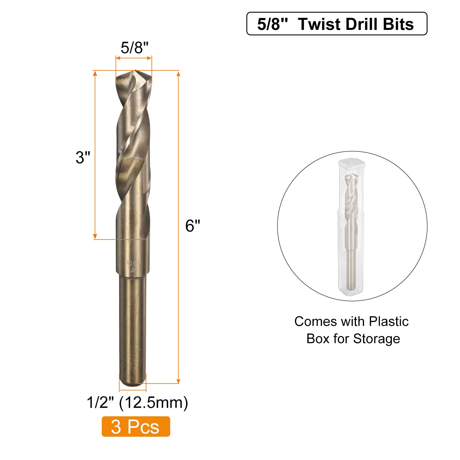 uxcell 3 punte elicoidali per trapano M35 al cobalto da 5/8", in acciaio ad alta velocità, per acciaio inossidabile, metallo temprato, ghisa, alluminio, rame, acciaio legato morbido, legno, plastica