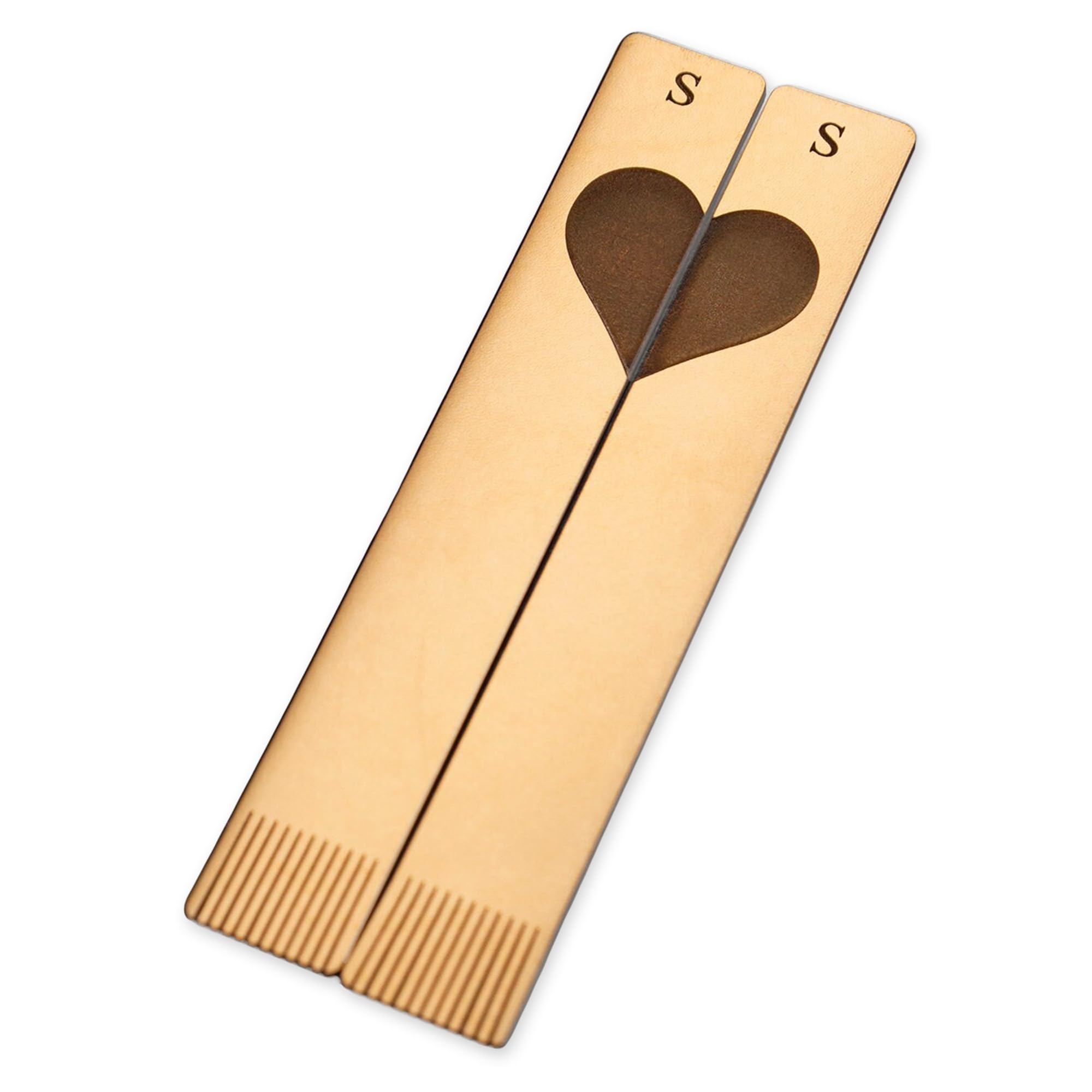Personalised Leather Bookmark Set with Heart & Initials Laser Cut Handmade Gift Birthday Christmas Anniversary (Cream)