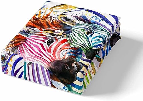 Miniatura 2 de Feelyou Juego de sábanas de cebra con estampado de cebra de acuarela y cebra de colores graffiti hojas de arte abstracto, 1 sábana bajera ajustable