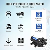 Vista 8 de ECO-WORTHY 110V AC Fresh Transfer Diaphragm Water Pump On Demand 5.5GPM 70PSI High Pressure Water Booster Pump 110 Volt with Pressure Switch for
