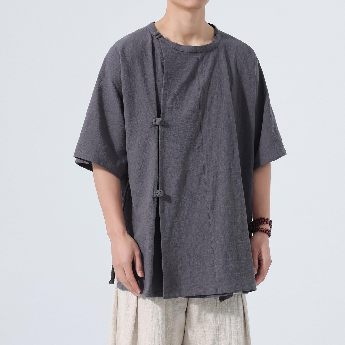 Men's Summer Chinese Style Tang Suit Daily Hanfu Short Sleeve Casual Shirt