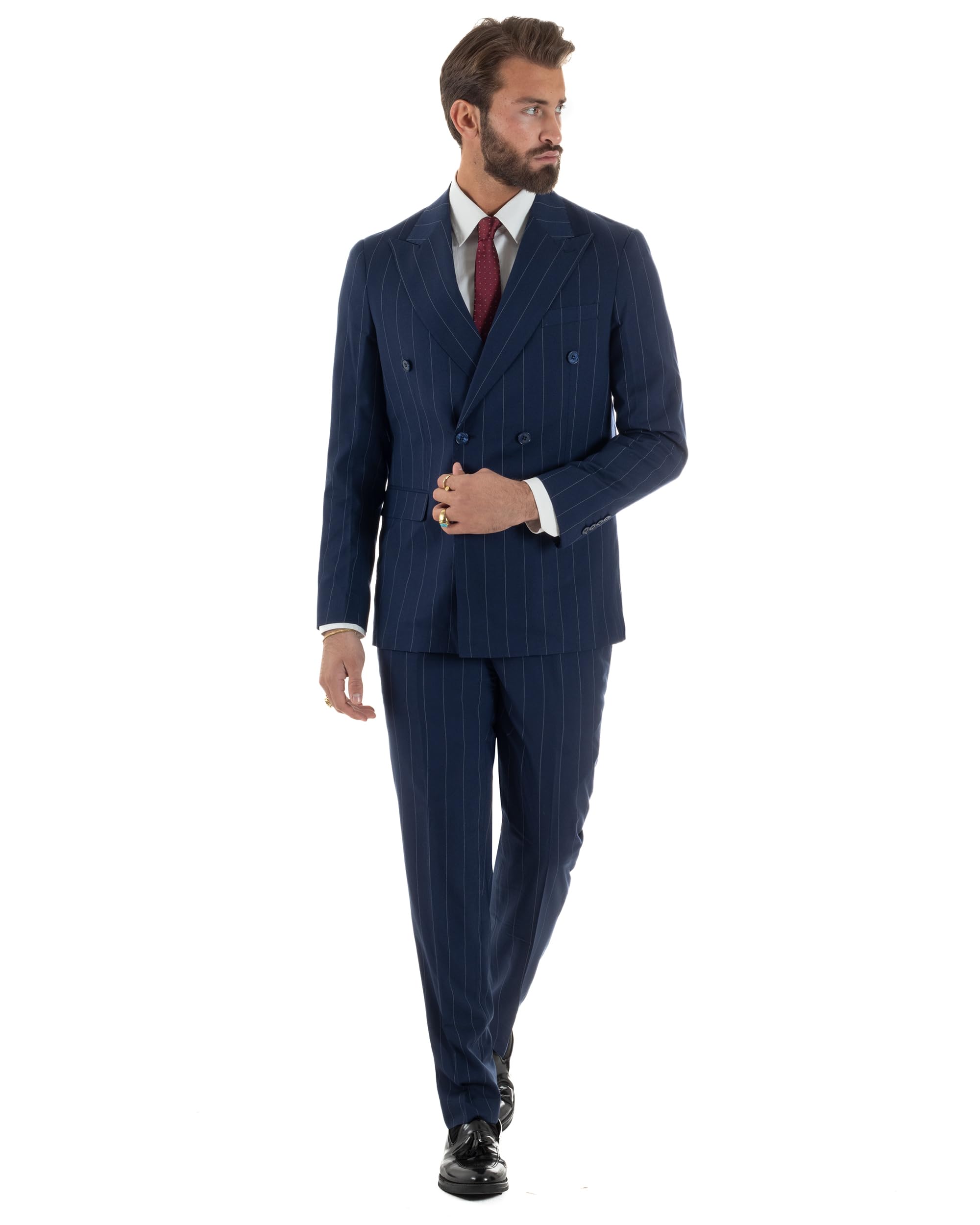Abito Uomo Doppiopetto Gessato Completo Giacca con Pantaloni da Cerimonia Elegante