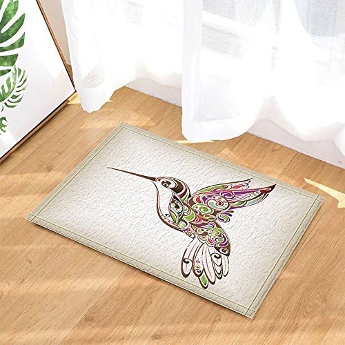 Cute Bird Decor A Lovely Hummingbird Bath Rugs for Bathroom Non-Slip Floor Entryways Outdoor Indoor Front Door Mat Kids Bath Mat 15.7x23.6in Green Red