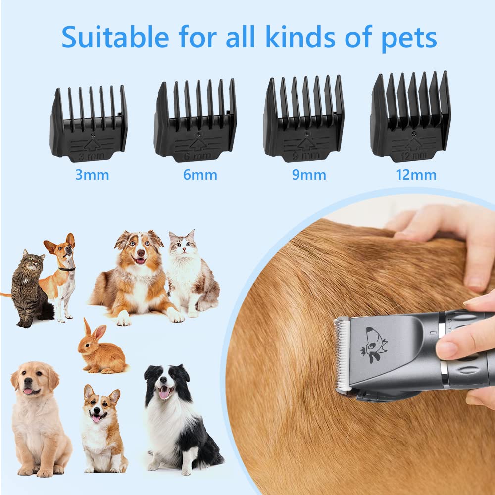 Pet Clipper, akumulatorowa maszynka do strzyżenia, maszynka do strzyżenia psów z zestawem do pielęgnacji psów, inteligentny wyświetlacz LCD, prędkości 5, odległości cięcia 4 (srebro)