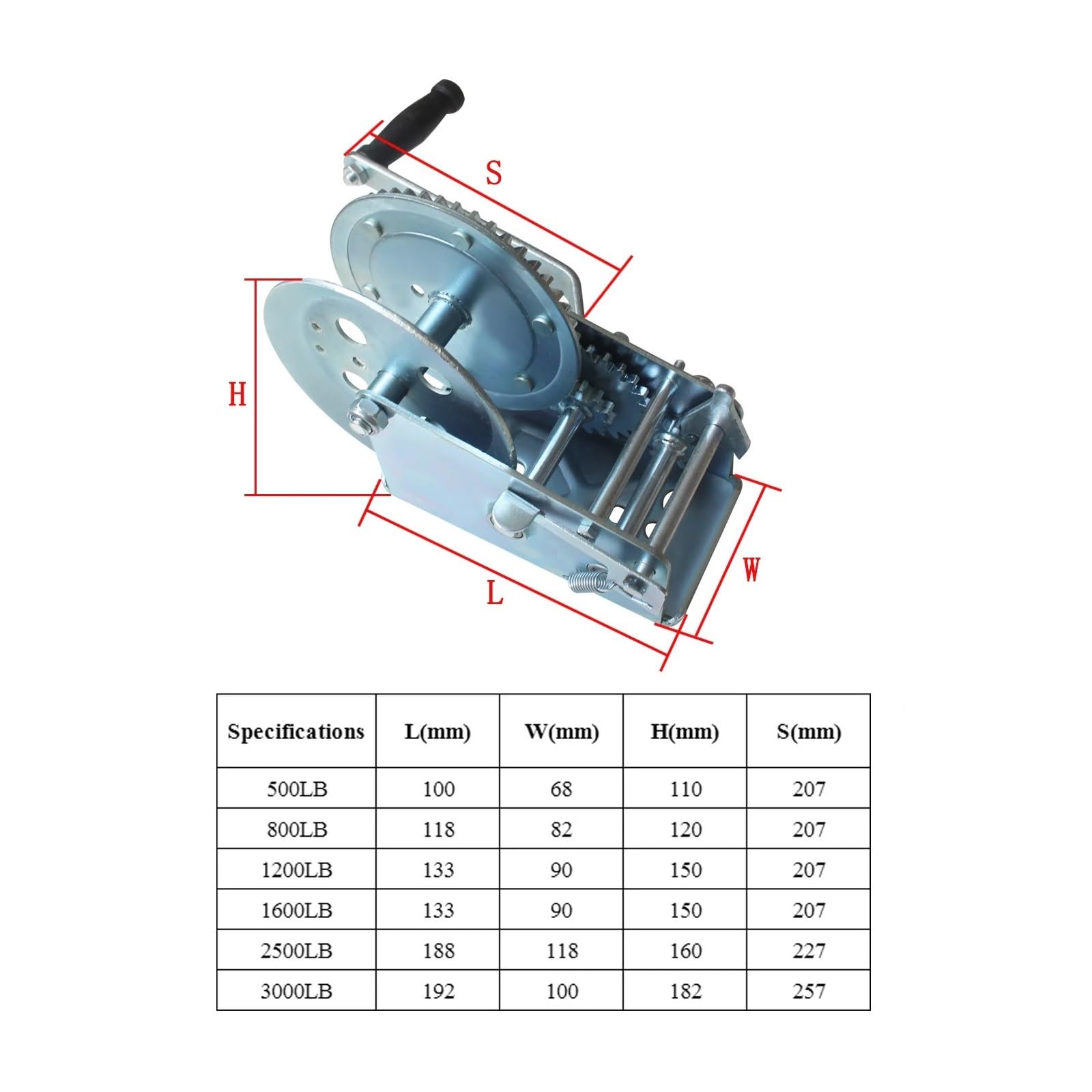 Cabrestante de tracción 1 cabrestante manual pequeño con manivela de 1200, 1600, 2500 y 3000 libras for barco, camión, cabrestante manual automático, herramienta de elevación con eslinga Ideal para re