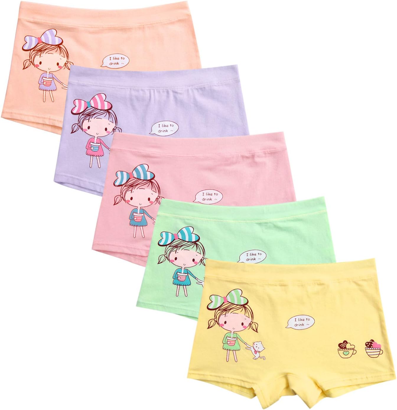 SOSOUL 5 Pack Girls Cute Cartoon Panties Kids Underwear Cotton Soft Knickers Boyshort Briefs Multicolors