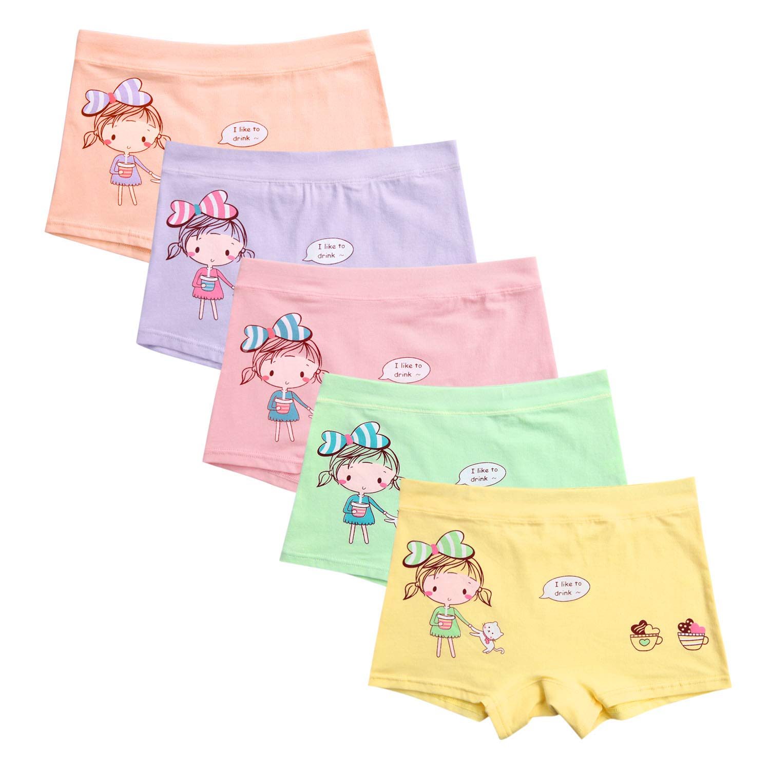SOSOUL 5 Pack Girls Cute Cartoon Panties Kids Underwear Cotton Soft Knickers Boyshort Briefs Multicolors
