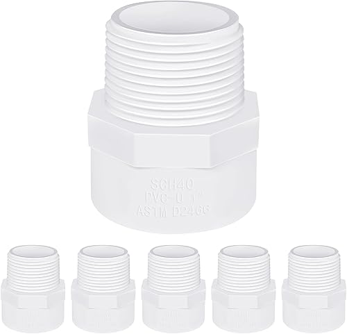 Adaptador macho de PVC de 1 pulgada (paquete de 5), accesorios de tubería (enchufe x rosca de tubo macho) - Se adapta a tubos de PVC Sch.40 de 1