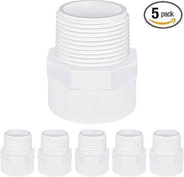 PVC Male Adapter 1 Inch 5-Pack, Pipe Fittings Socket x Male Pipe Thread - Fits 1 Inch Sch.40 PVC Pipes