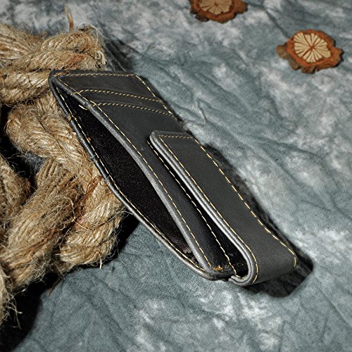 Le'aokuu Mens Genuine Leather Cowhide Magnet Money Clip Credit Case Case Holder Slim Wallet (W1058 Dark Gray) #TOP4