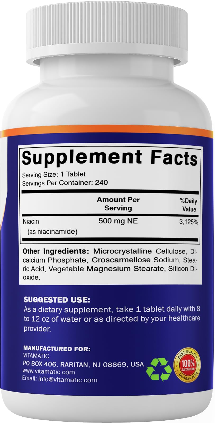 Vitamatic Niacinamide 500 mg 240 Tablets - Flush Free Vitamin B3 - Supports Energy Production-2 Pack — Amazon image 8