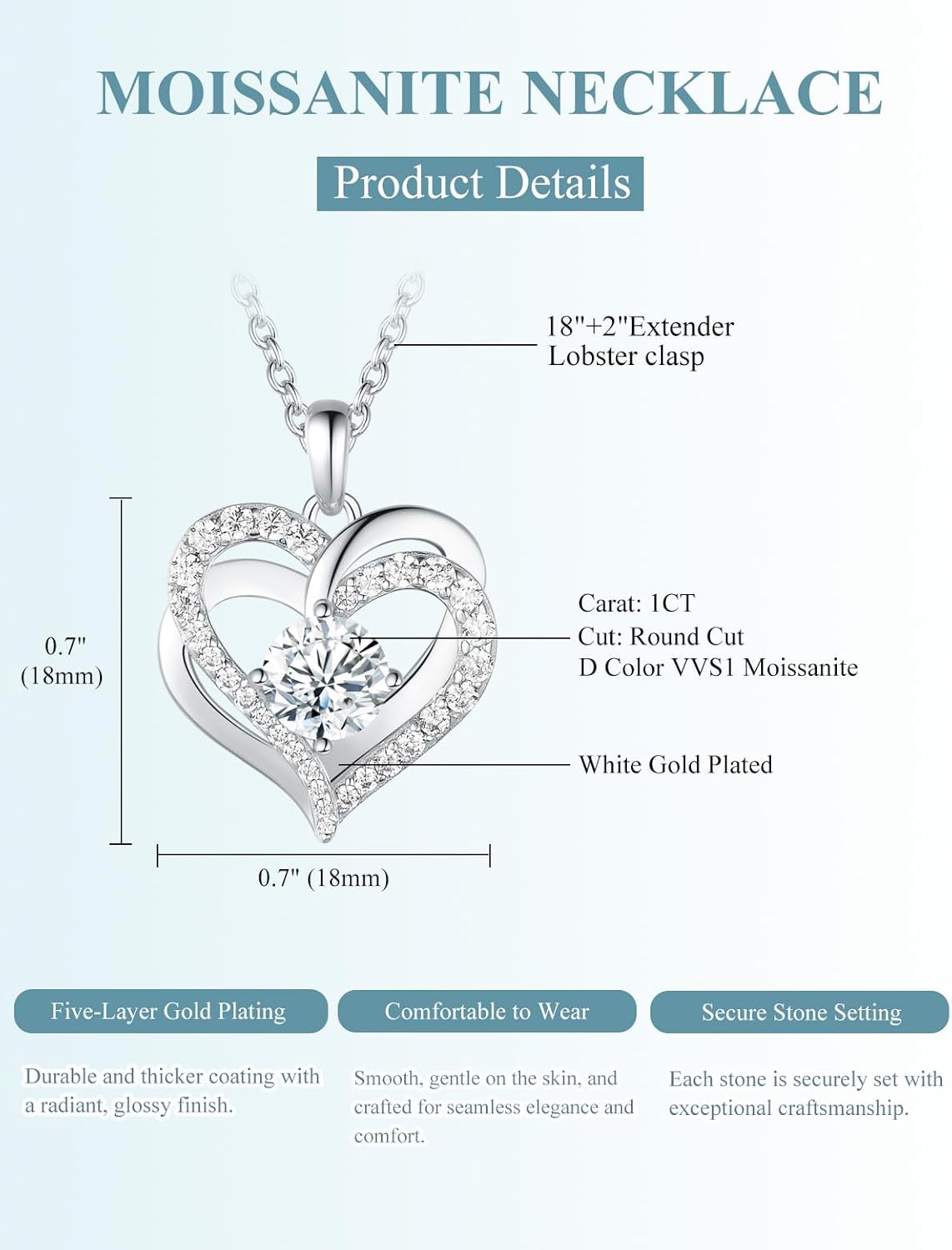Moissanite Heart Necklace for Women Moissanite Pendent for Her S925 Dainty Love Pendant Anniversary Birthday Gifts for Women Jewelry Presents for Wife Mom Her - Image 4