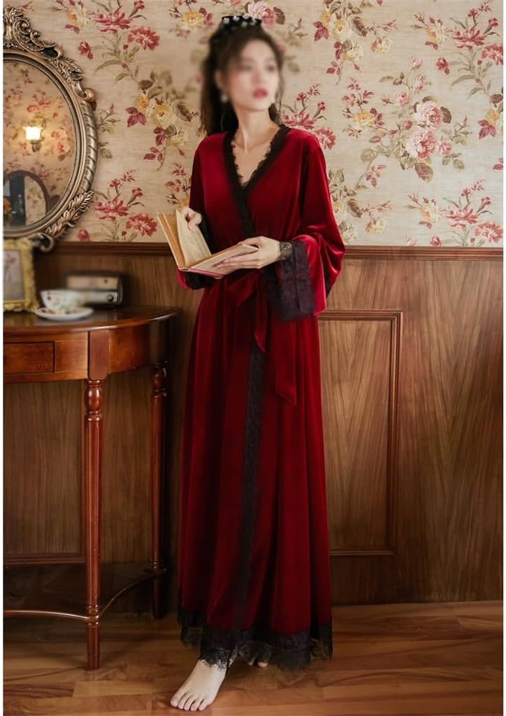 JSEIAJB Pajamas Long Sleeved Women's Winter Long Pajama Dress Home Wear Golden Velvet Pajama Set(Medium)