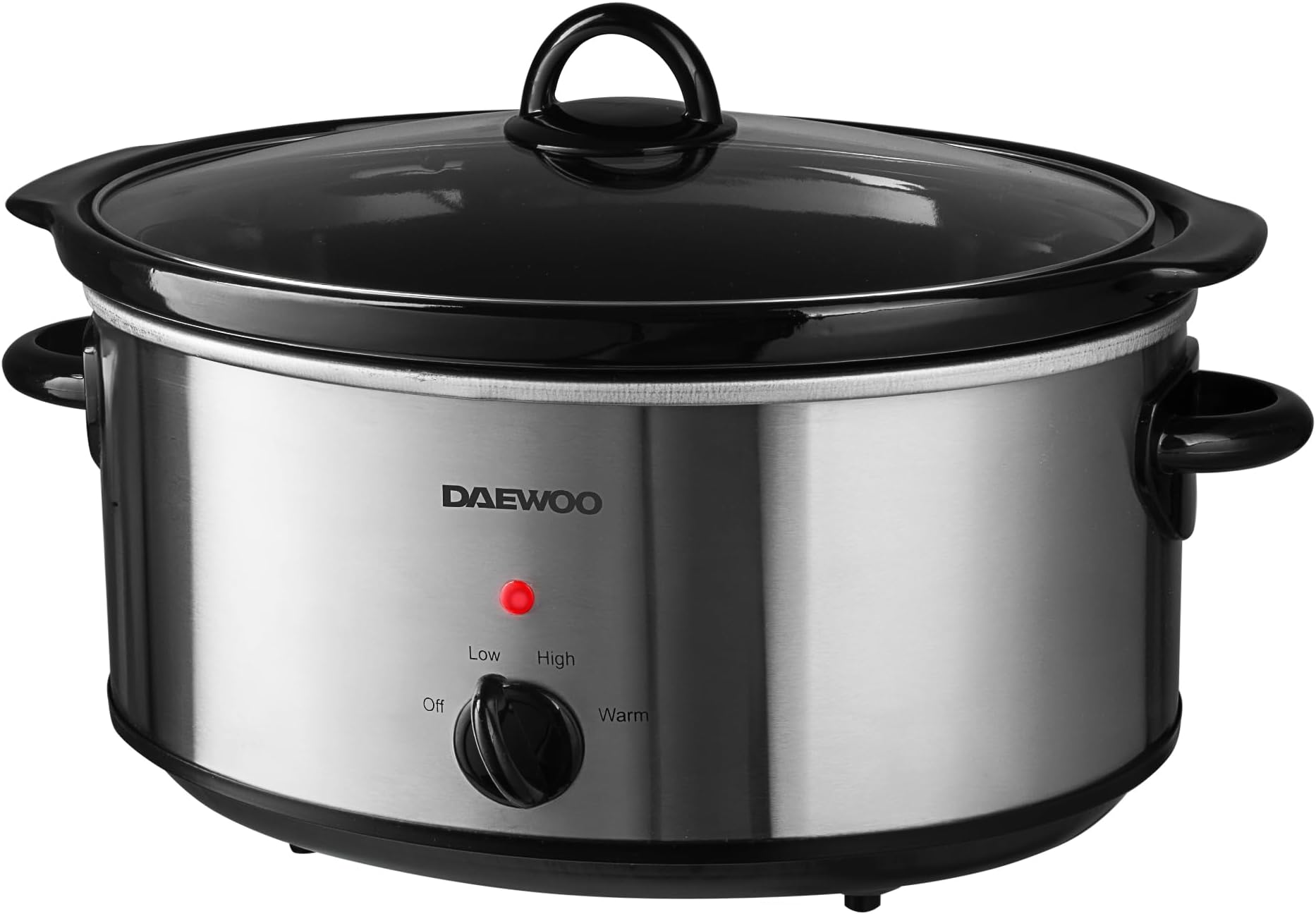 Daewoo 6.5L Slow Cooker – Large Family Size Electric Cooker with Removable Ceramic Pot & Glass Lid, 3 Heat Settings (Low, High, Keep Warm), Energy Efficient, Ideal for Stews & Curries, Black