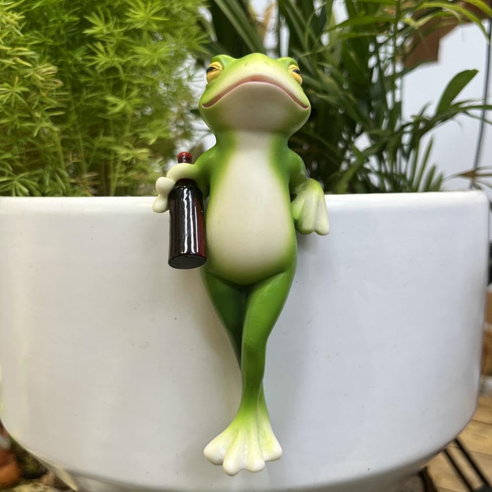 Frog Flower Pot Hanger Ornament, Funny Drinking Frog Plant Pot Hanging Decoration, Cute Resin Climbing Frog Hugger Figurines, Garden Outdoor Waterproof Statue Decor for Home Balcony, Patio,Yard, Lawn
