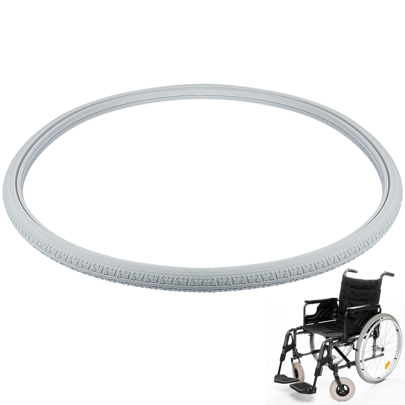 Elastischer Rollstuhlreifen 24x1-3/8 Pu Ersatzteil für Rollstuhl | Pannensicher, ohne Aufpumpen, Passend für Viele Rollstuhlmodelle, Felgenaußendurchmesser 550mm, Schlitz 20 bis 23mm