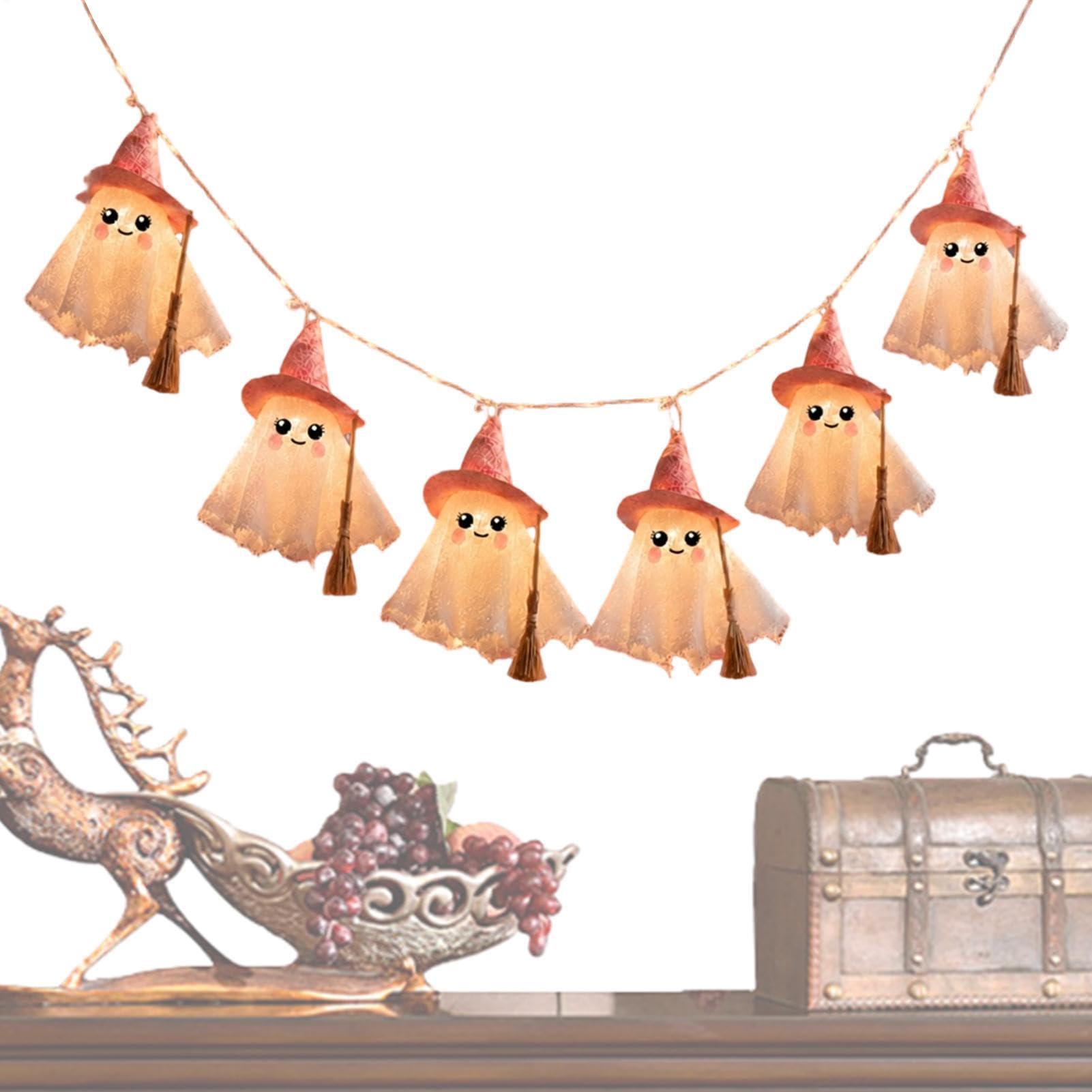 Halloweenowe Lampki Łańcuchowe Do Wnętrz świetlna z motywem duchów 182 cm