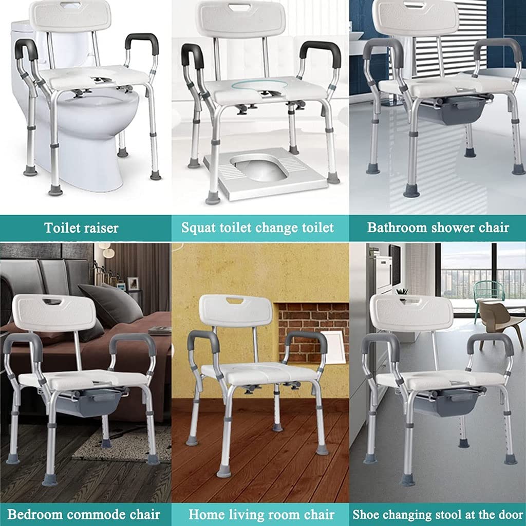 Składana Komoda/Krzesełko Pod Prysznic Krzesło składane Krzesło Commode, przenośna rama antypoślizgowa krzesło z oparciem, regulowany wysokość aluminium Krzesło alternatywne do toalety (Color : A)