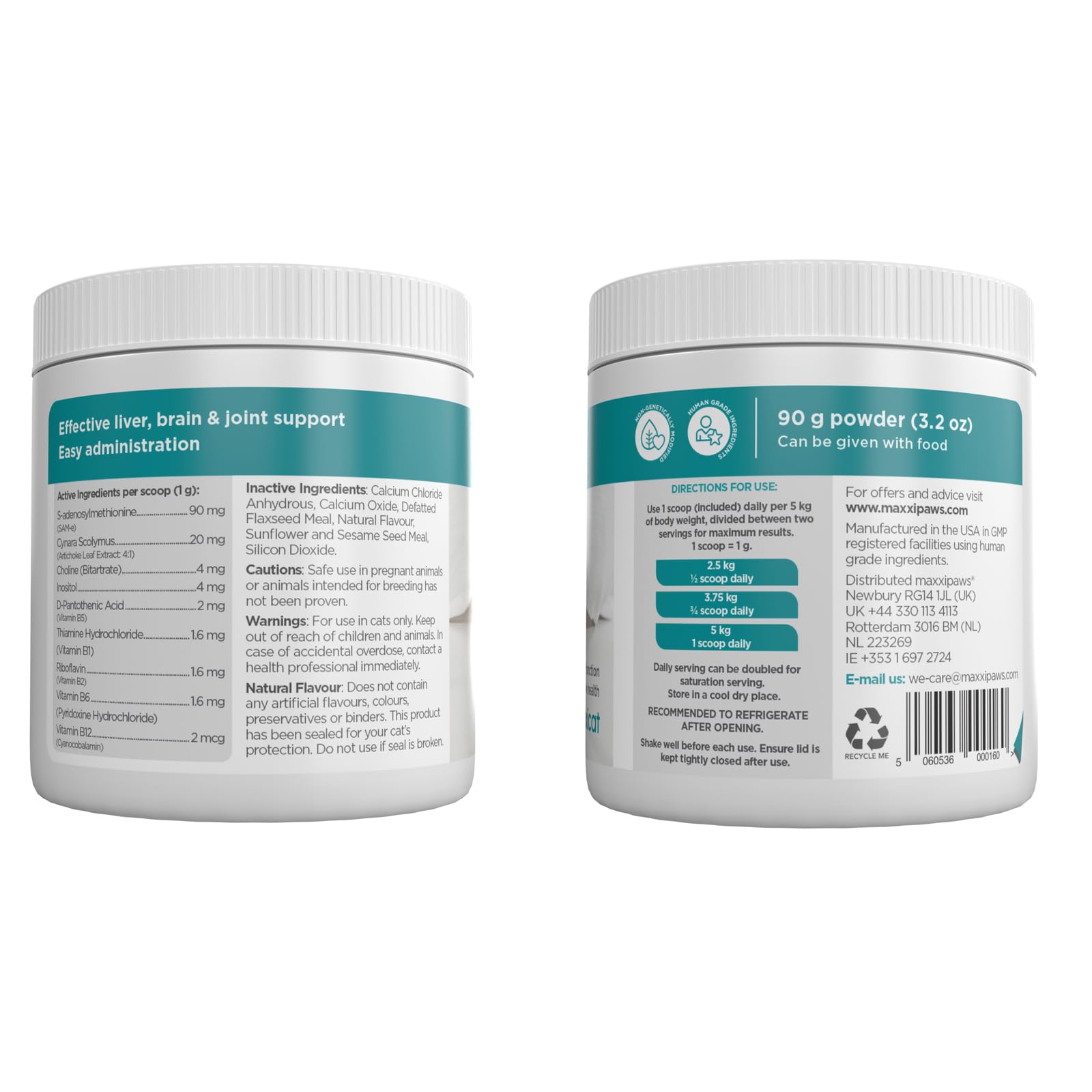 maxxipaws maxxiSAMe Suplemento en Polvo Avanzado de Sam-e – Apoyo para el Hígado, la Cognición y Las Articulaciones para Gatos, 90g