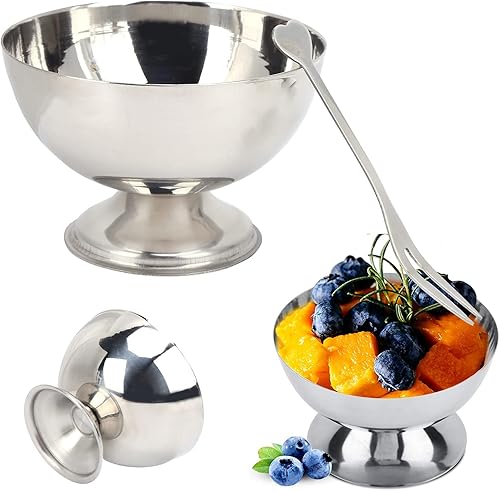 Miniatura 5 de TOPINCN Cuenco de metal, cuenco de acero inoxidable con patas cortas, tamaño mediano y pequeño, acero inoxidable para servir helado para aperitivos