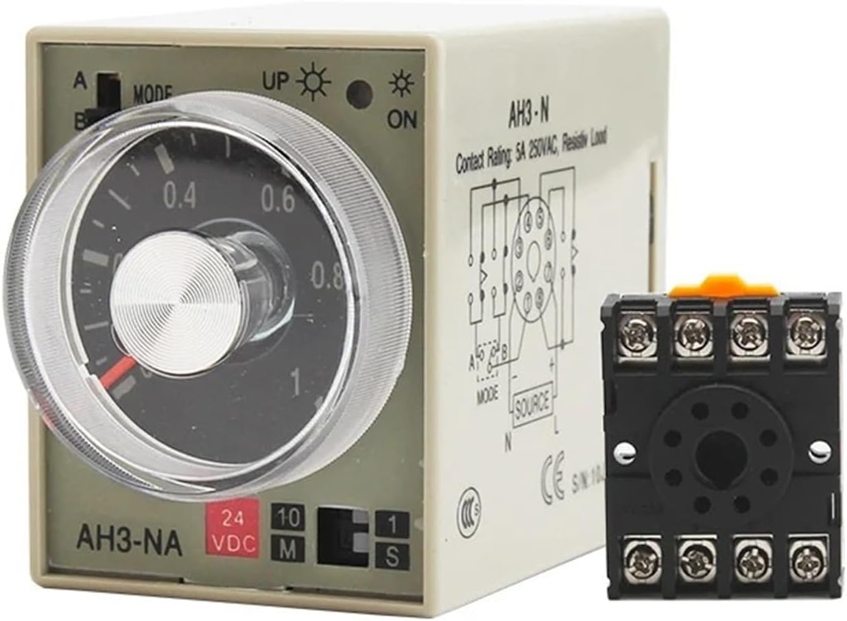 Time Relay AH3-NA/NB/NC/NE/ND 8 Pin 24V 110V 220V 380V Multi Range Electric Timer Adjustable with Socket Base(AH3-NE-220V)