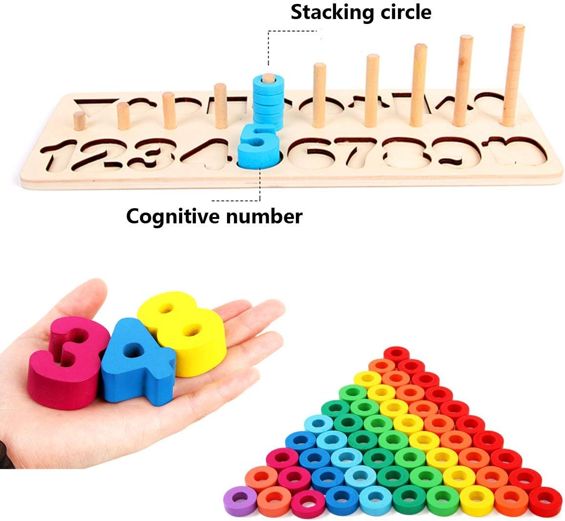 KangRuiZhe Montessori Wood Blocks Sorting Puzzle Sorter Stacker Math Intelligence Peg Number Boards for Baby Toddler Preschool Kids …