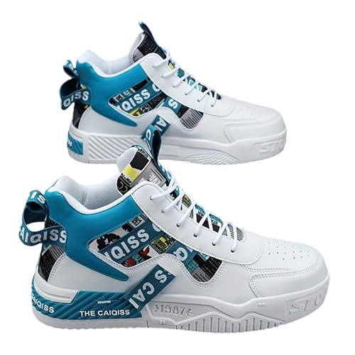 HCHCTRY Men's Fashion High Top Skateboarding Shoes Breathable Comfortable, Anti-Slip Shock-Absorbing Sneakers for Casual and Daily Wear (Blue,9.5)