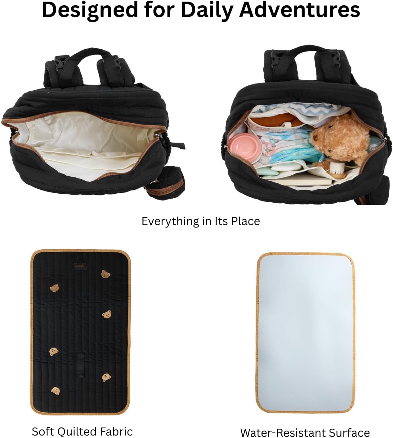 GOBABYMART Large Diaper Bag Backpack with Changing Pad, Insulated Bottle Pockets, Travel & Hospital Bag for Mom & Dad (Large - Black Bears) image 3