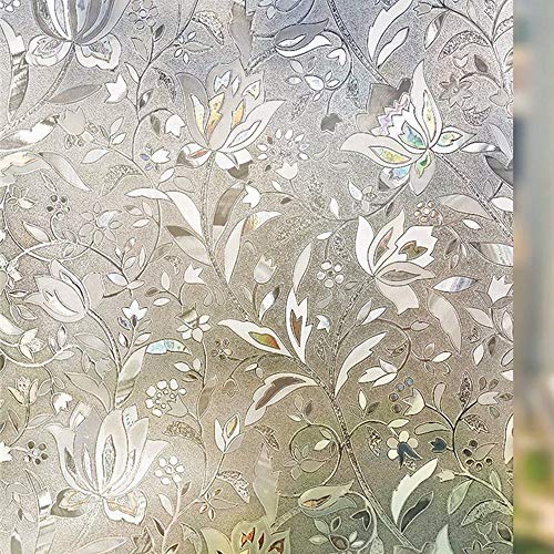 Arthome 3D Window Film, 35.4x100 inch Flower Decoration Tulip Patterns Film No Glue Static Cling Anti UV for Kitchen Home Office