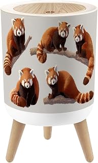 Small Trash Can with Lid Red Panda Ailurus fulgens Set Lesser Panda red Bear cat Round Press Top Garbage Can with Legs Trash Bin Waste Basket for Kitchen Bedroom Bathroom 7L/1.8 Gallon