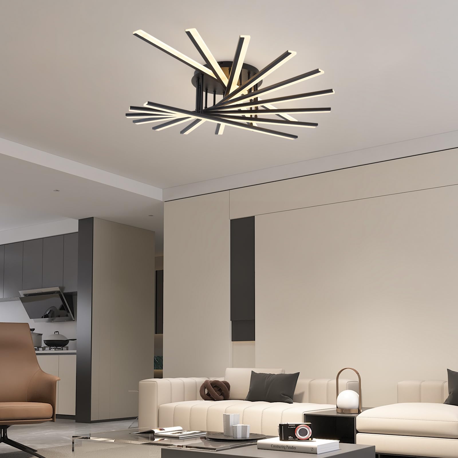 Plafoniera LED Moderna Lampadario Dimmerabile Lampadari Decorativa Plafoniere Multi-testa Con Telecomando per Soggiorno Camera da Letto Sala da Pranzo Cucina Ufficio Bar 9 Luminose Nero